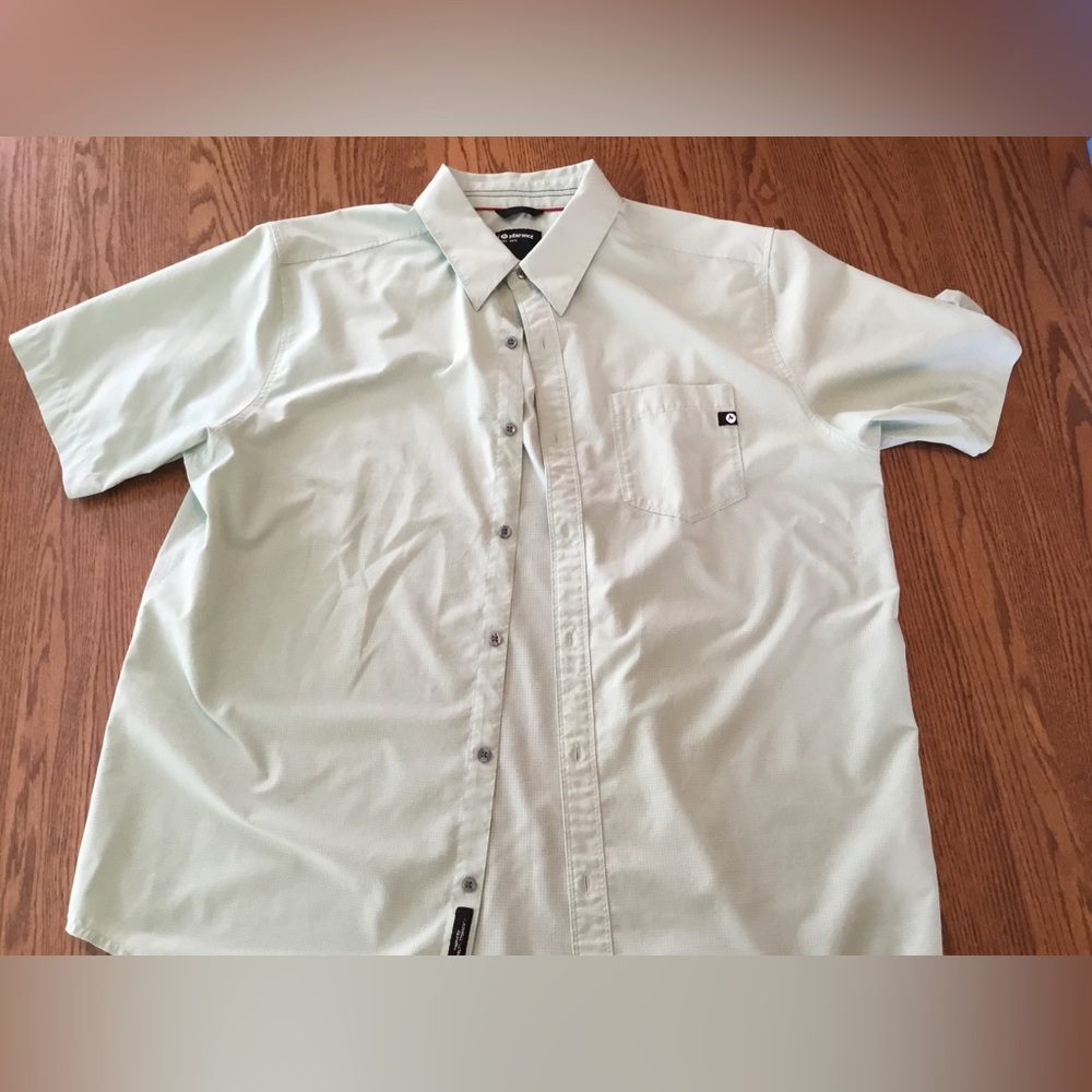 Mens Marmot Air Exchange UPF 40 Agate Green Button Up Short Sleeve Shirt, XXL